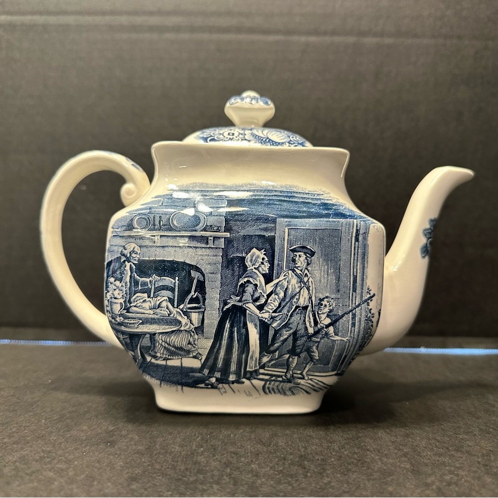 Liberty Blue Minute Men by Staffordshire Teapot & Lid Vintage 1975-81 Ironstone